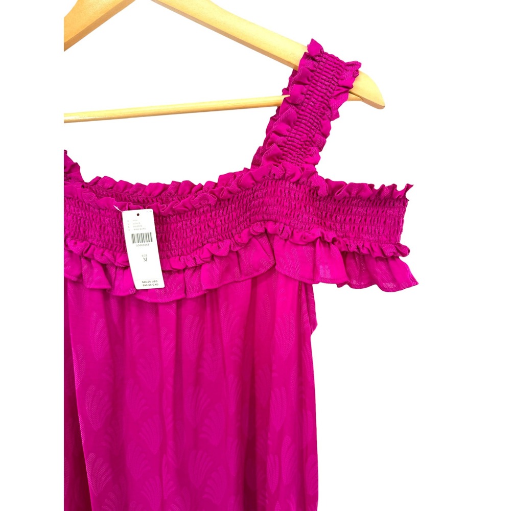Anthropologie Pink Smocked Ruffle Off Shoulder Top Size M NEW Brunch Whimsical - Picture 2 of 6